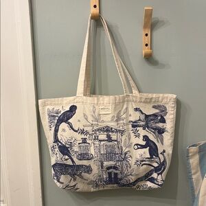 Sezane Tote Bag with Blue Animal Print.